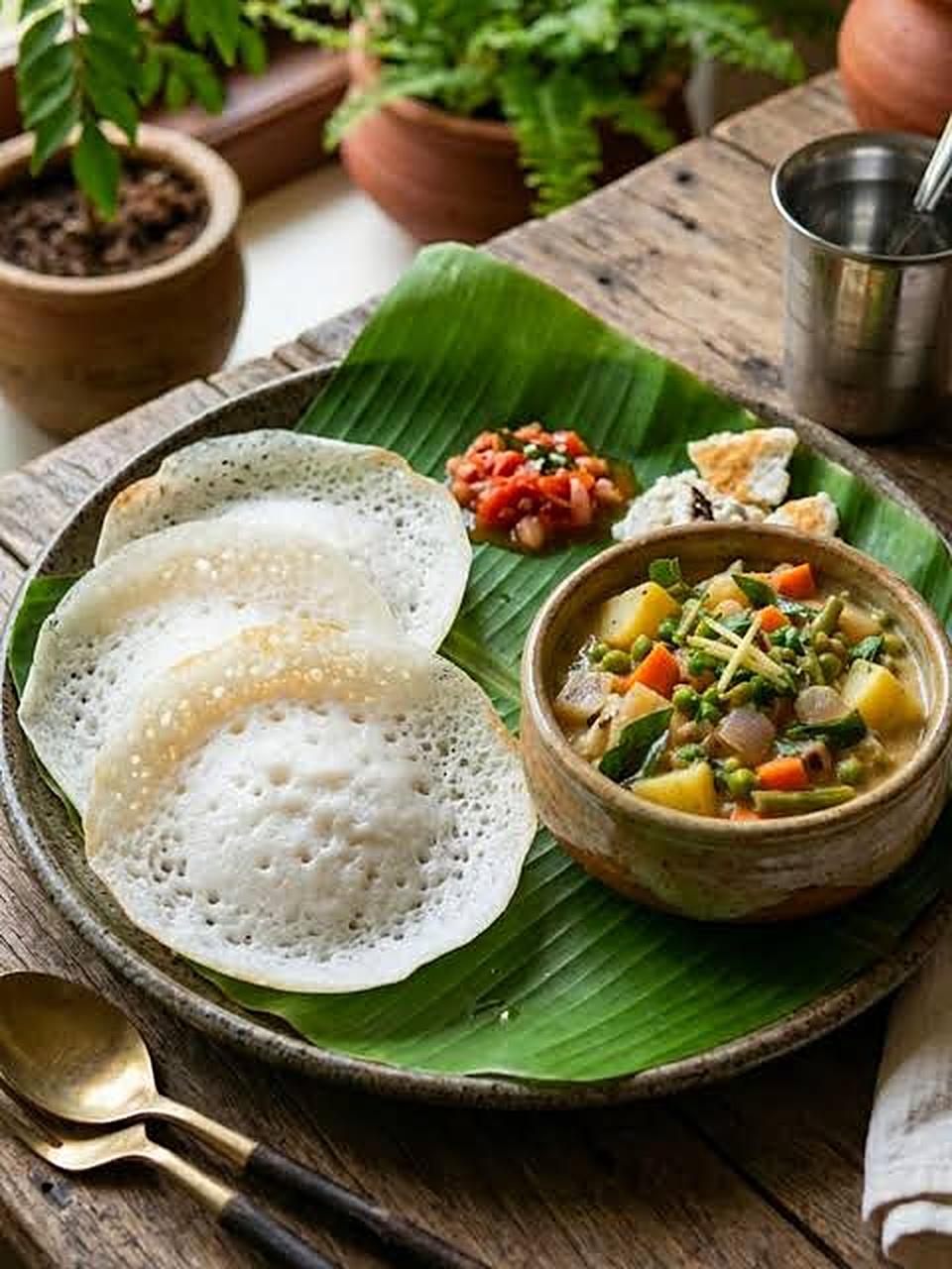 Appam and vegetable stew